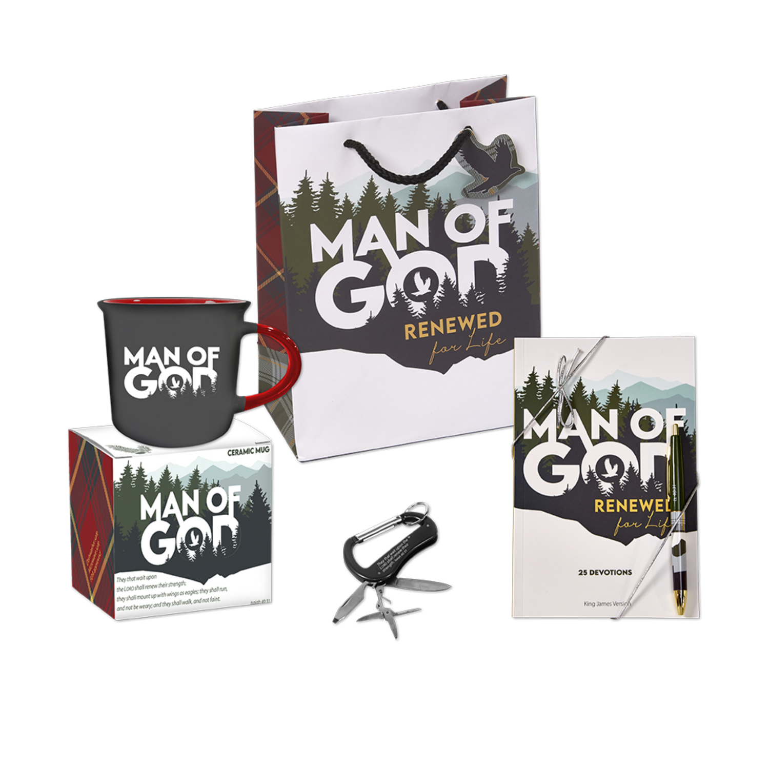 KJV Man of God Renewed for Life Gift Set with mug, gift bag, tool, devotion book & Pen set