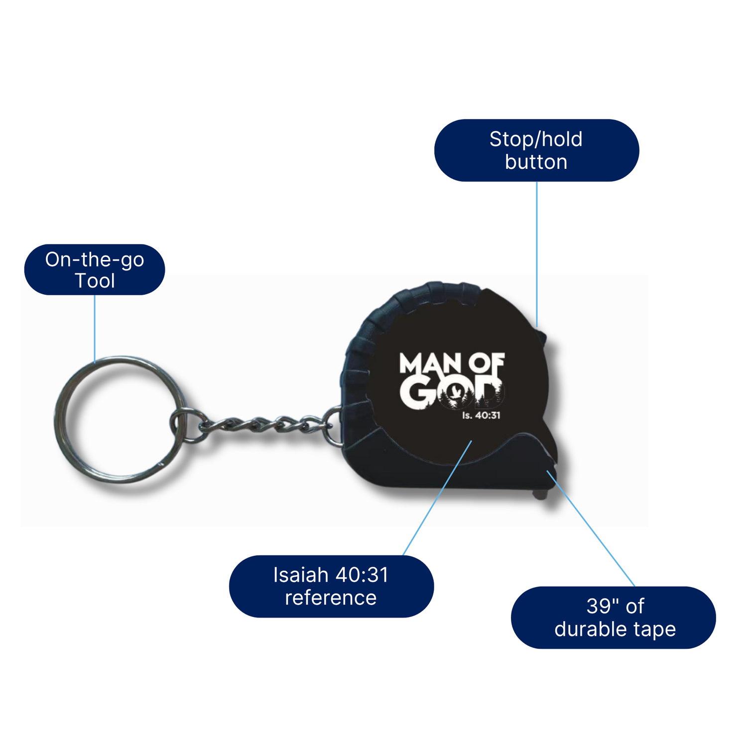 Tape Measure Keychain - Man of God: Renewed for Life