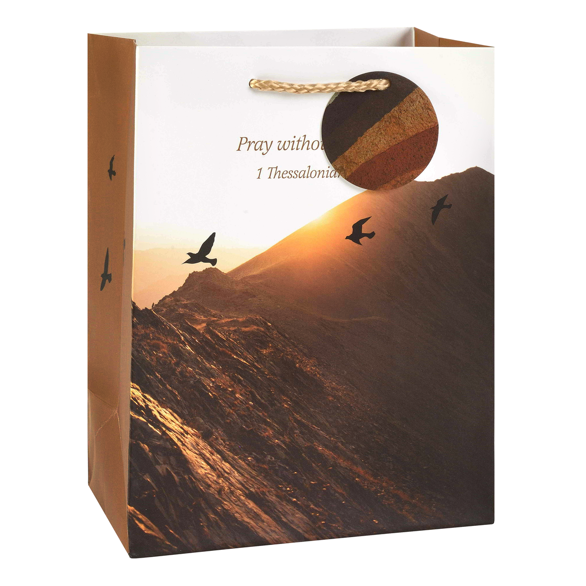 Gift bag with mountain and sunset design on a white background by CTA Christ to All & CTA Gifts.