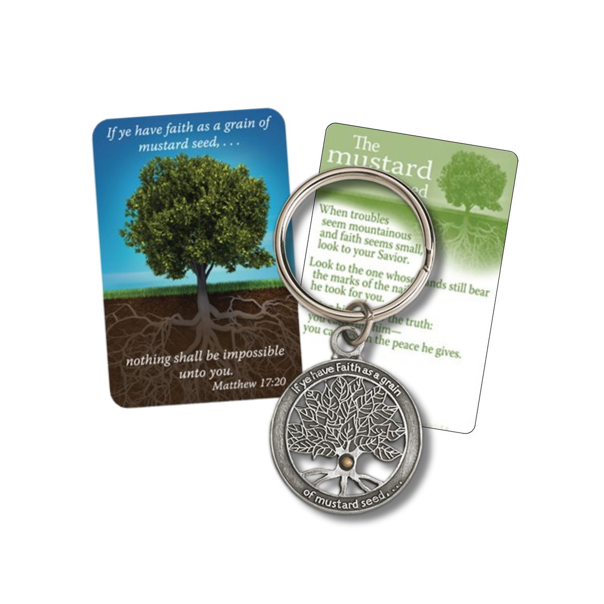 Pewter-Finish Key Chain & Reminder Card - KJV - Faith the Size of a Mustard Seed