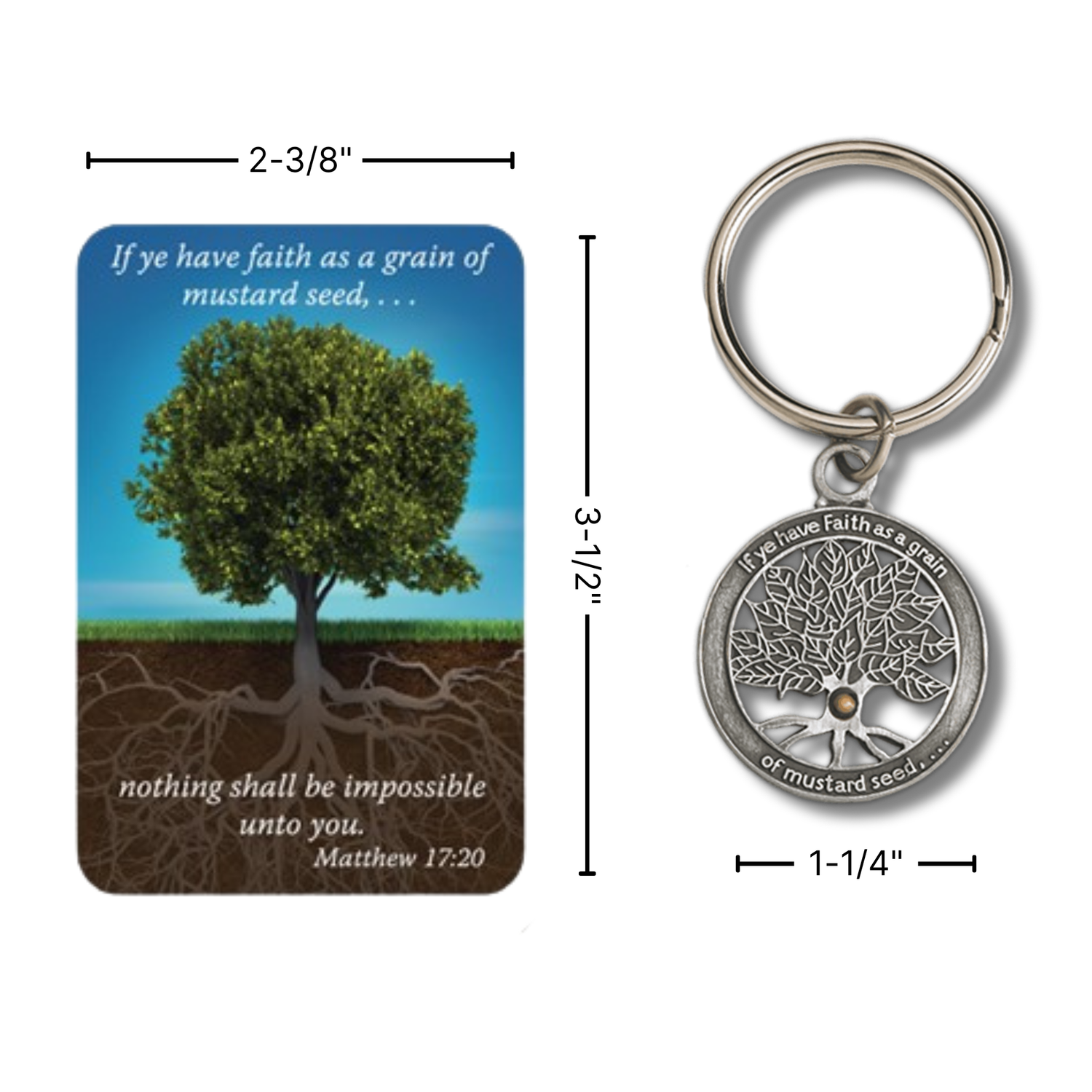 Pewter-Finish Key Chain & Reminder Card - KJV - Faith the Size of a Mustard Seed