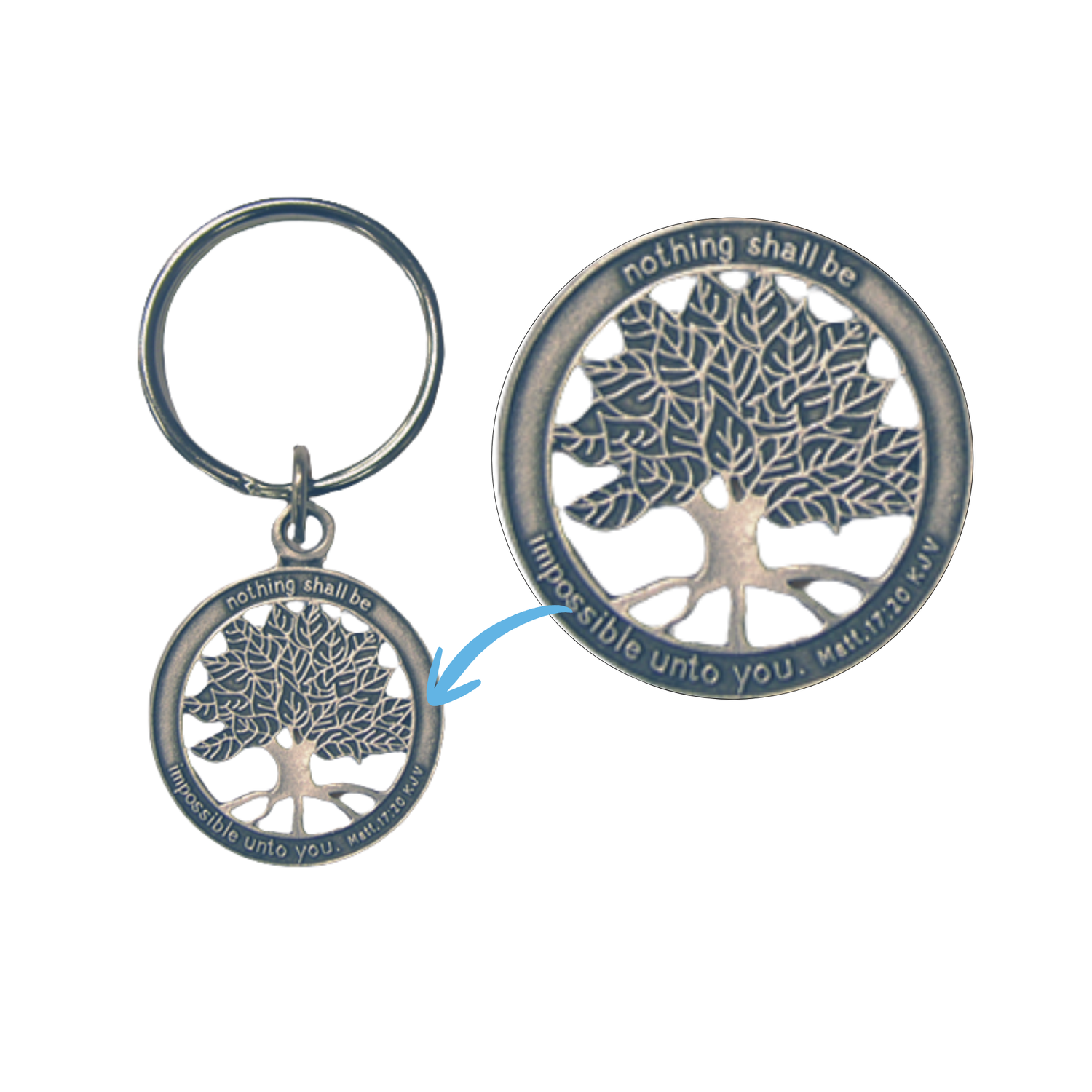 Pewter-Finish Key Chain & Reminder Card - KJV - Faith the Size of a Mustard Seed