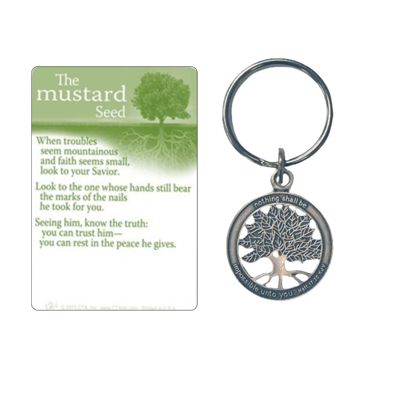 Pewter-Finish Key Chain & Reminder Card - KJV - Faith the Size of a Mustard Seed