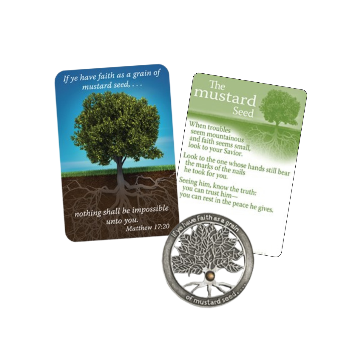 1-1/4" Pewter-Finish Pocket Coin & Reminder Card - KJV - Faith the Size of a Mustard Seed