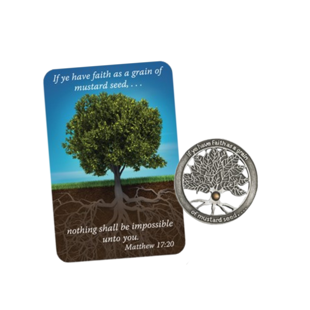1-1/4" Pewter-Finish Pocket Coin & Reminder Card - KJV - Faith the Size of a Mustard Seed