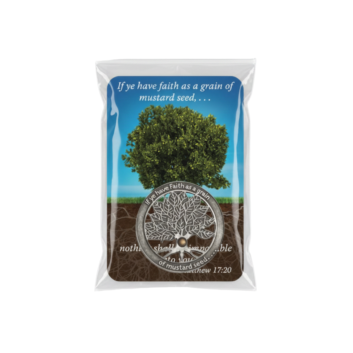 1-1/4" Pewter-Finished Mustard Seed Pocket Coin & Reminder Card