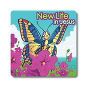 Colorful book cover with a butterfly and flowers, featuring 'New Life in Jesus' text by CTA Christ to All and CTAKids.