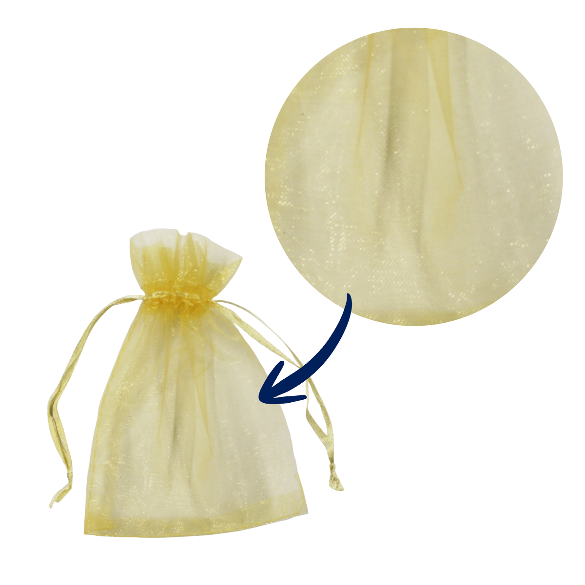 Pack of 6 Gold Organza Gift Bags Size 3.5" x 4" with Satin Drawstring
