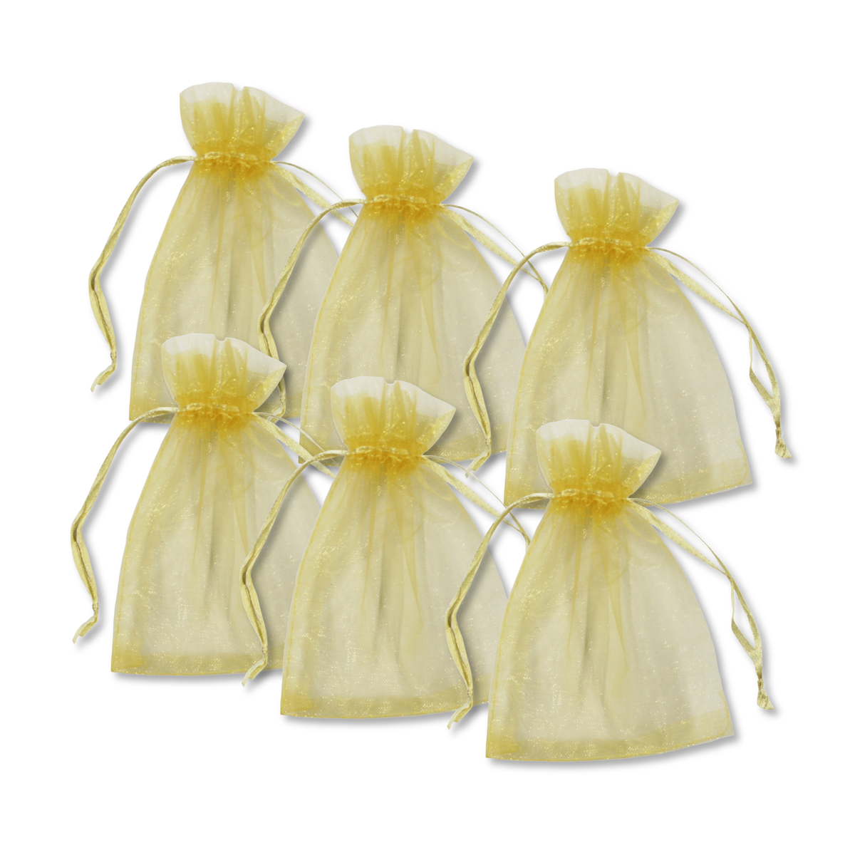 Pack of 6 TALL Gold Organza Bags size 3.5" x 4.75" with Satin Drawstring