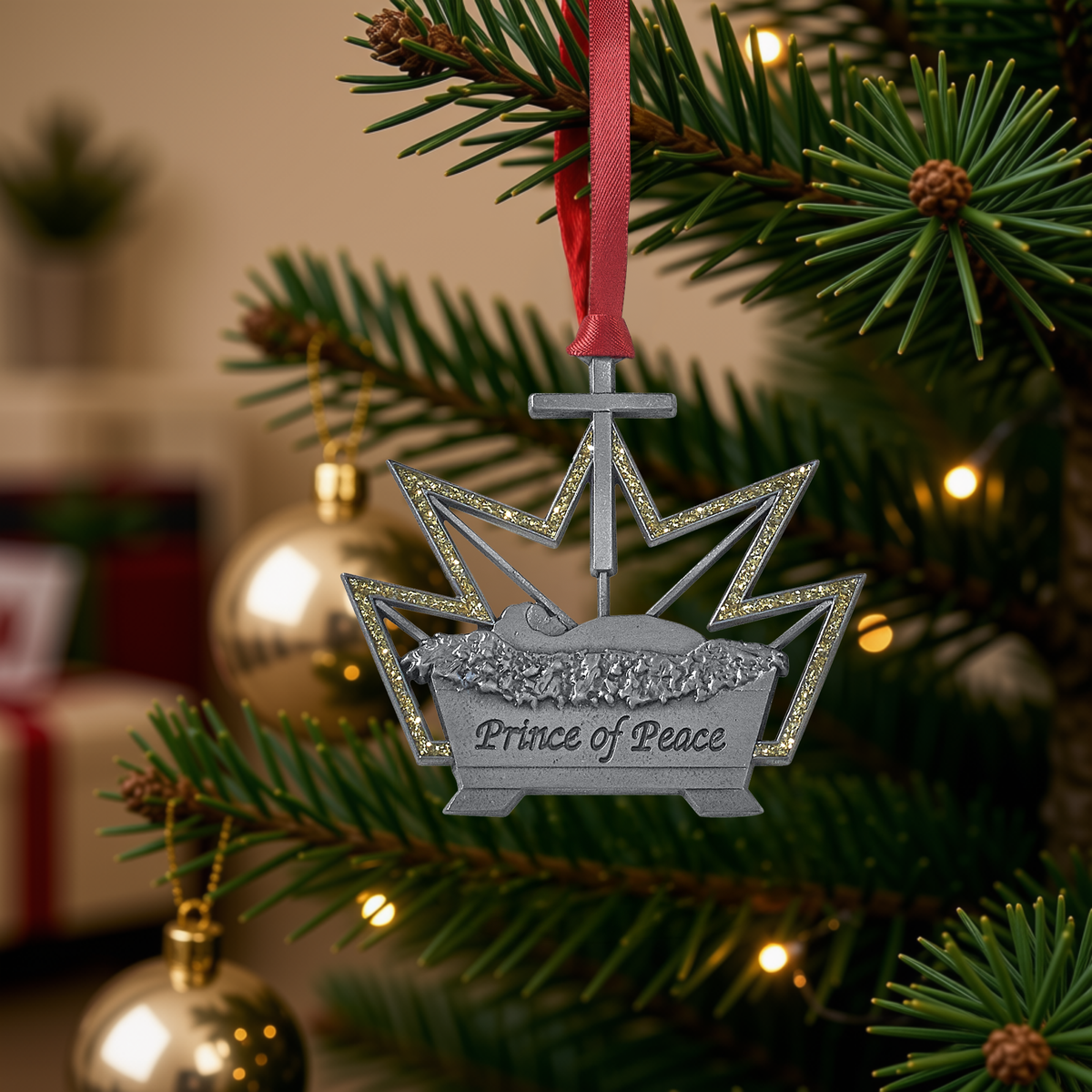 Ornaments of Faith® - KJV - Jesus, the Prince of Peace. This beautifully designed pewter-finish ornament honors Jesus as the Prince of Peace and offers a meaningful way to share the Christmas story to ministry staff, volunteers, and community members. The glittering gold crown proclaims Jesus as Prince, while the manger shows his humble, gentle nature.