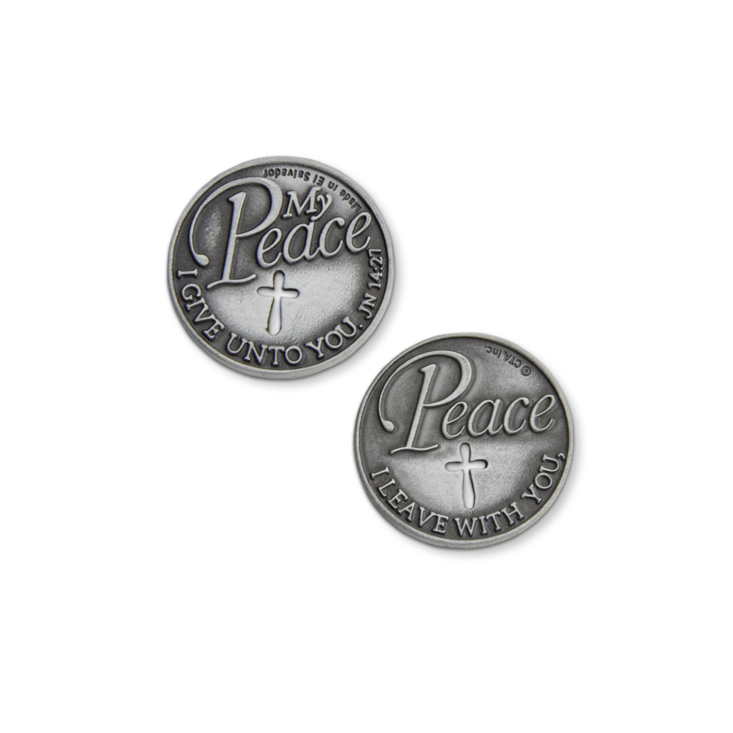 1" Pewter-Finish Faith Token - My Peace John 14:27