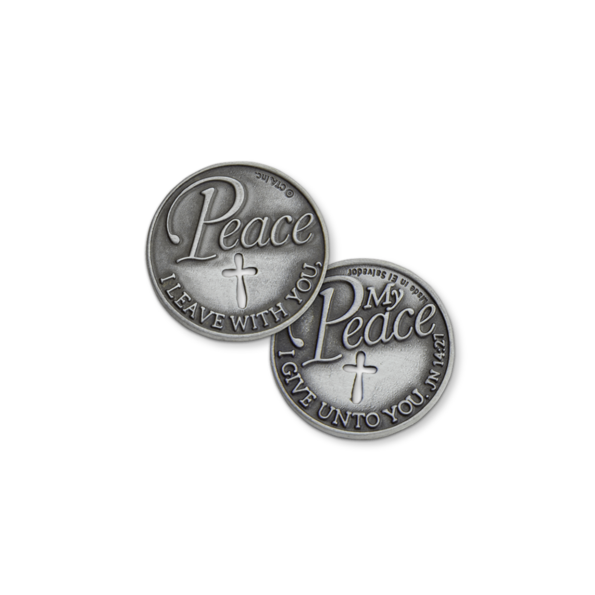 1" Pewter-Finish Faith Token - KJV - My Peace John 14:27