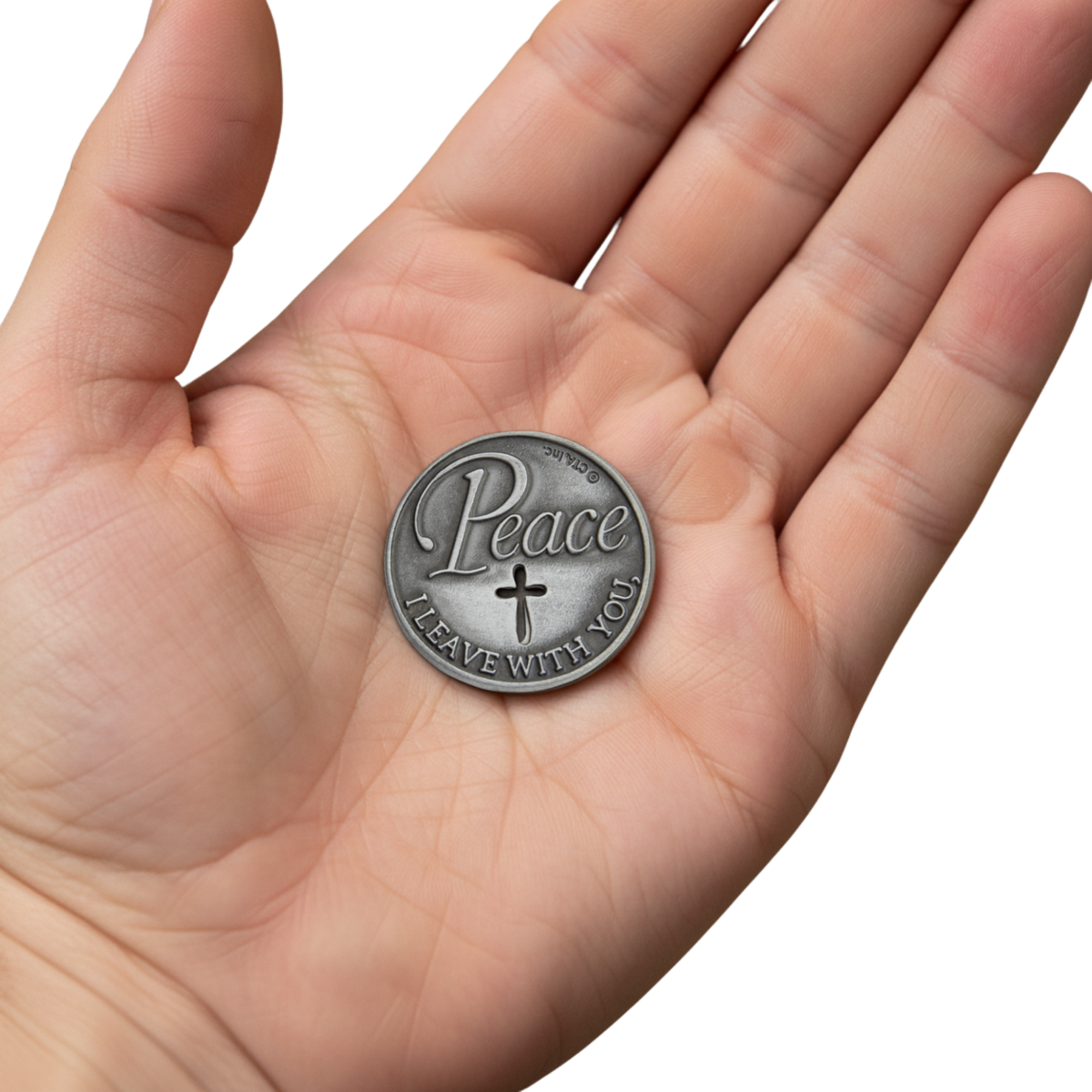 1" Pewter-Finish Faith Token - KJV - My Peace John 14:27