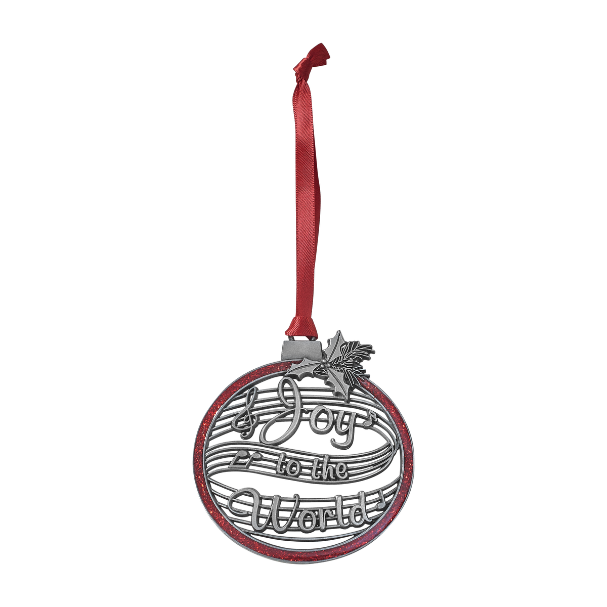Ornaments of Faith® - KJV - Joy to the World. Pewter-finish Christmas ornament.