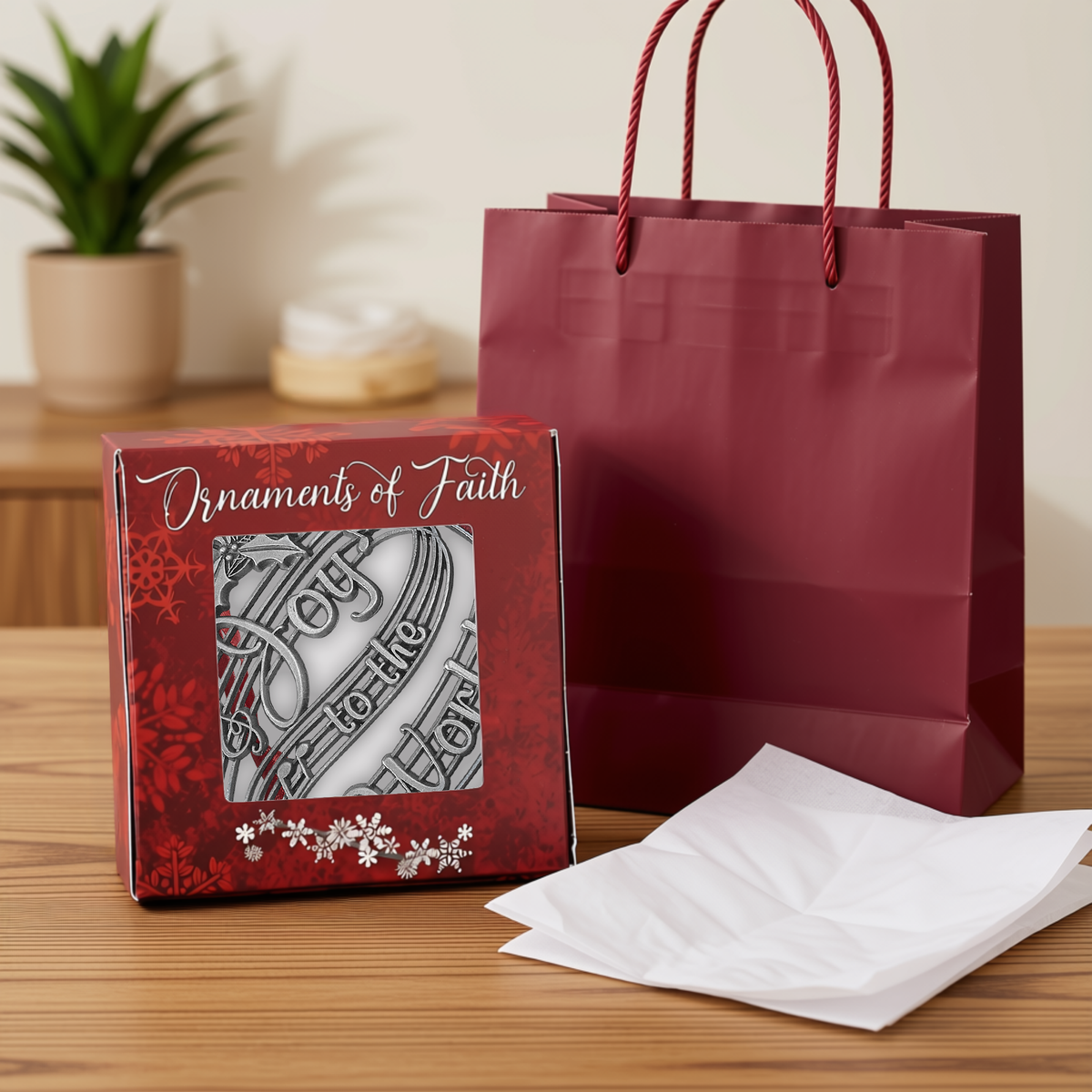 Ornaments of Faith® - KJV - Joy to the World. Decorative box with 'Ornaments of Faith' text and a Christmas-themed design.