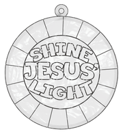 Plastic color-your-own suncatcher in a circular design with 'Shine Jesus' Light' text for kids