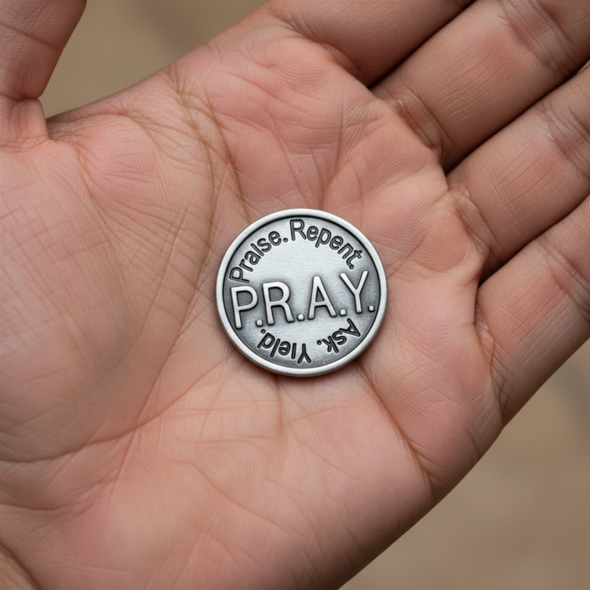 1" Pewter-Finished Faith Token - P.R.A.Y. Philippians 4:6