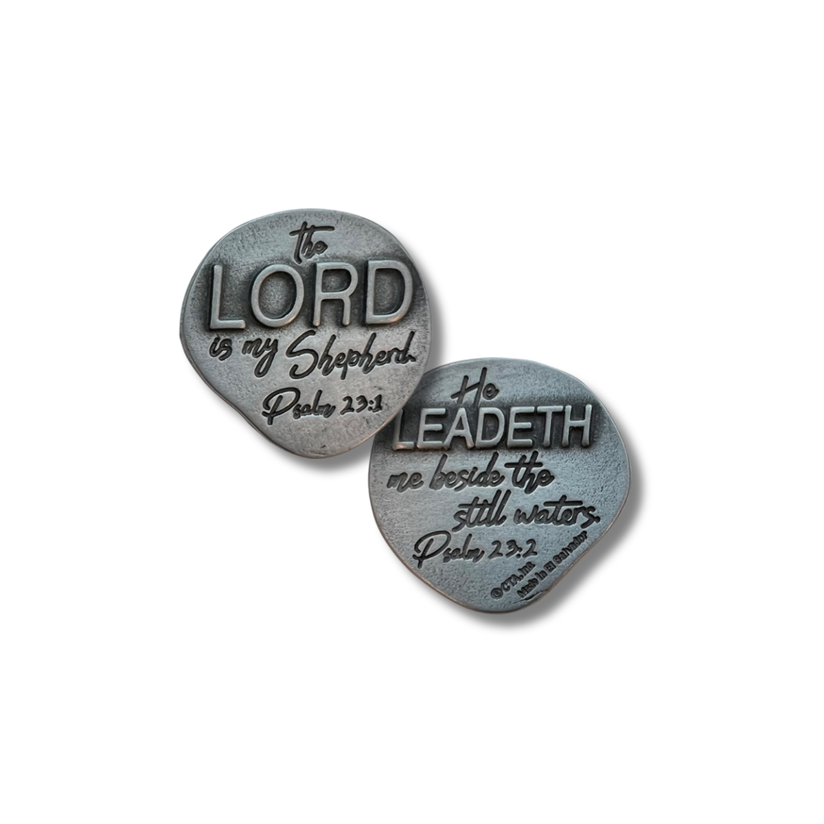 1" Pewter-Finish Faith Token - KJV - Psalm 23