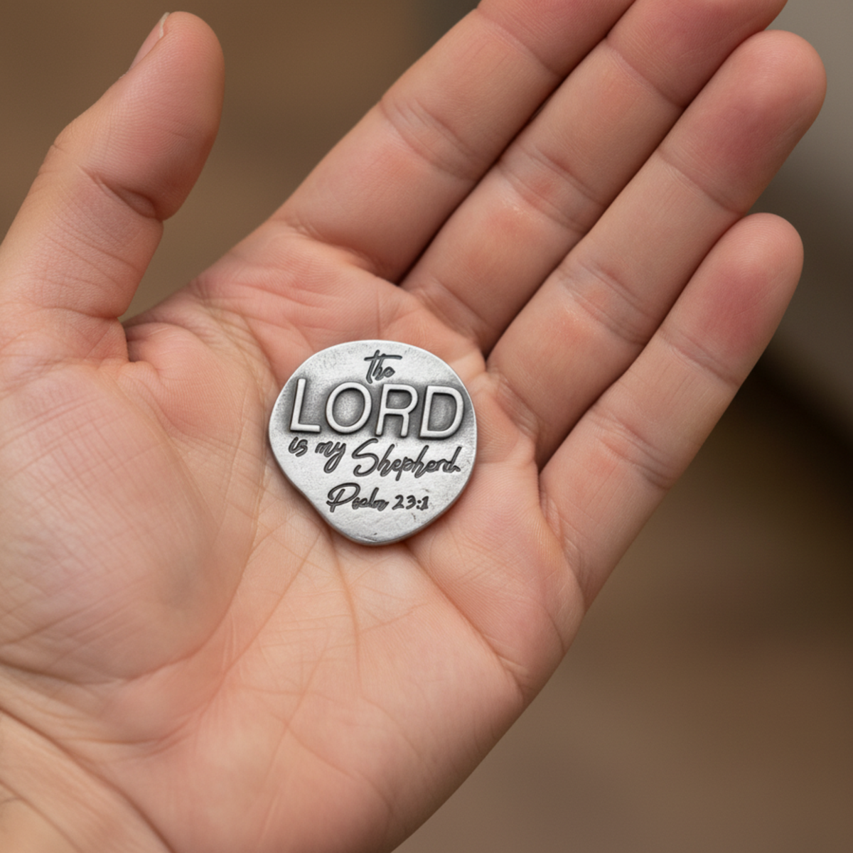1" Pewter-Finish Faith Token - KJV - Psalm 23