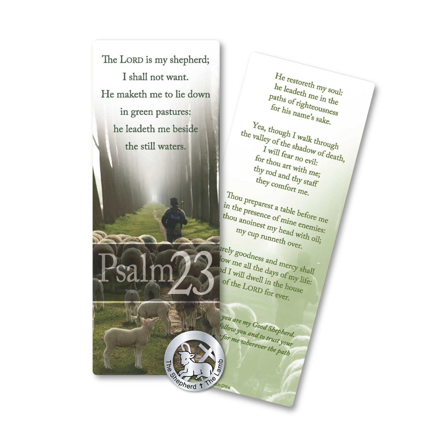 6" Bookmark with Pewter-Finish Faith Token - Psalm 23 KJV