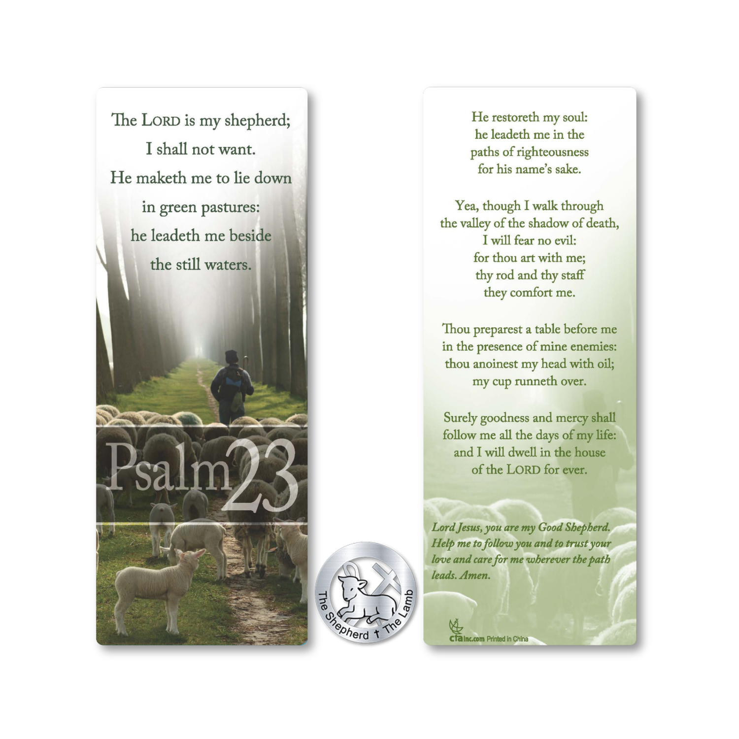 6" Bookmark with Pewter-Finish Faith Token - Psalm 23 KJV