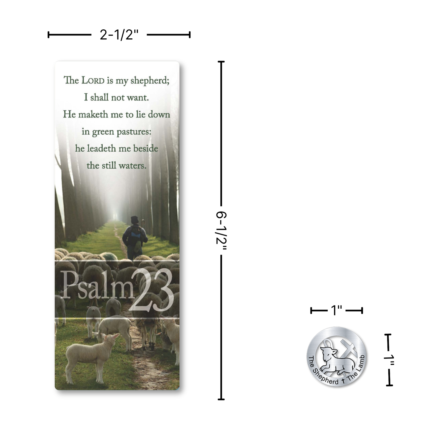 6" Bookmark with Pewter-Finish Faith Token - Psalm 23 KJV