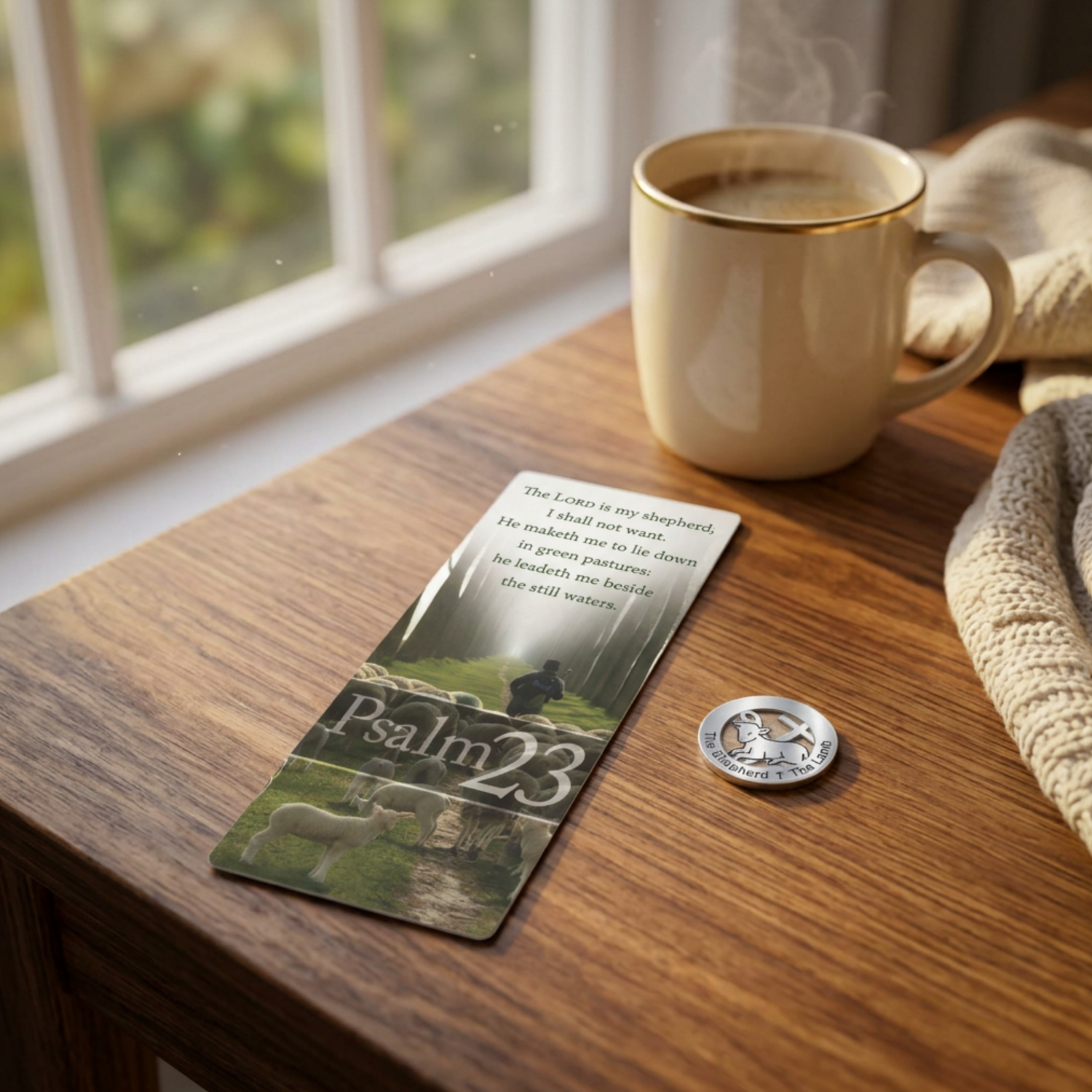 6" Bookmark with Pewter-Finish Faith Token - Psalm 23 KJV