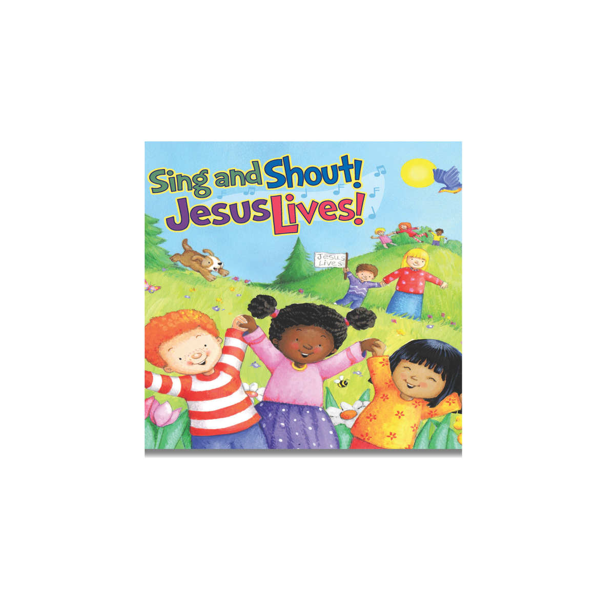 Children's book cover titled 'Sing and Shout! Jesus Lives!' with colorful illustrations of children on a grassy field by CTA Christ to All & CTAKids.