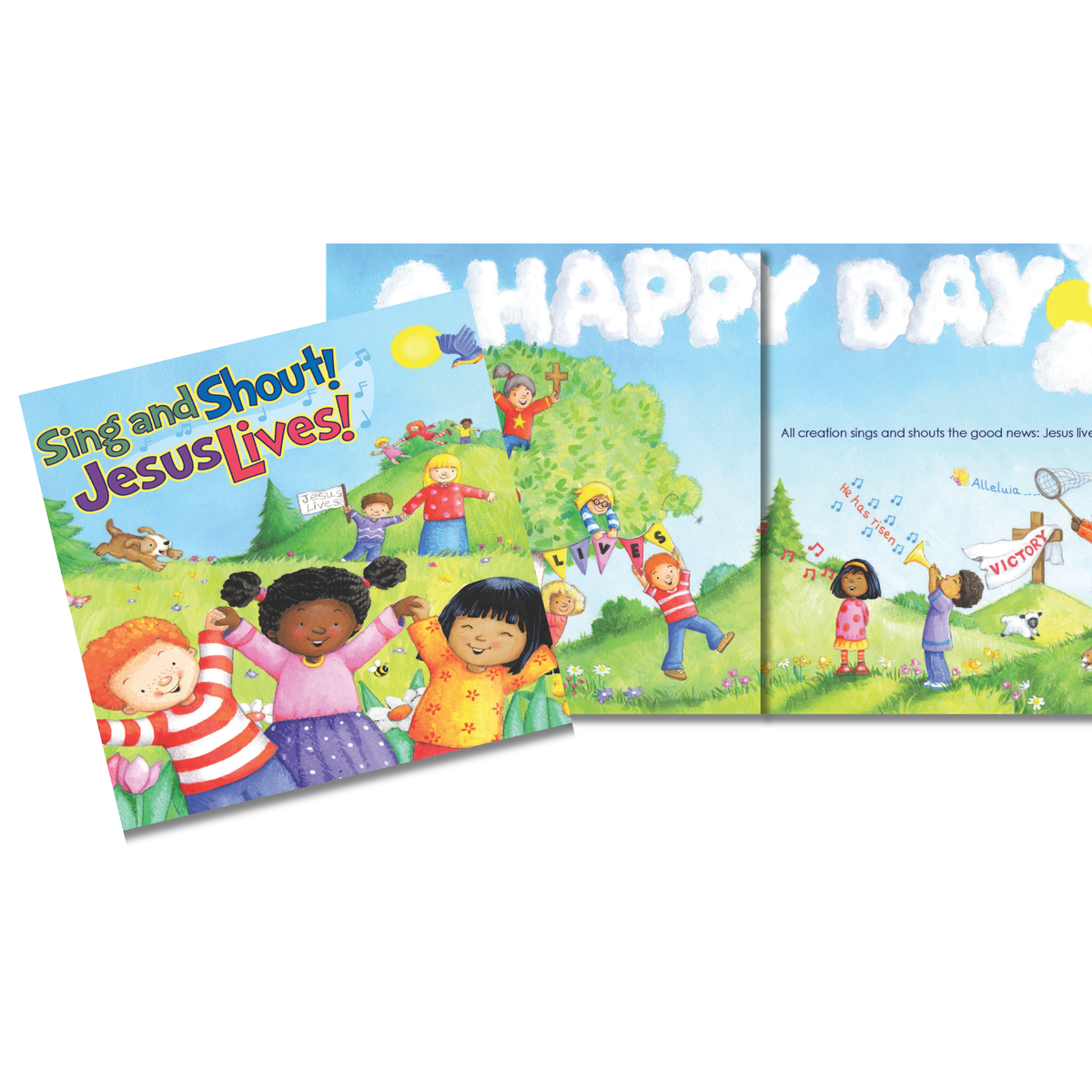 Children's books with colorful illustrations of children playing outdoors on a white background by CTA Christ to All & CTAKids.