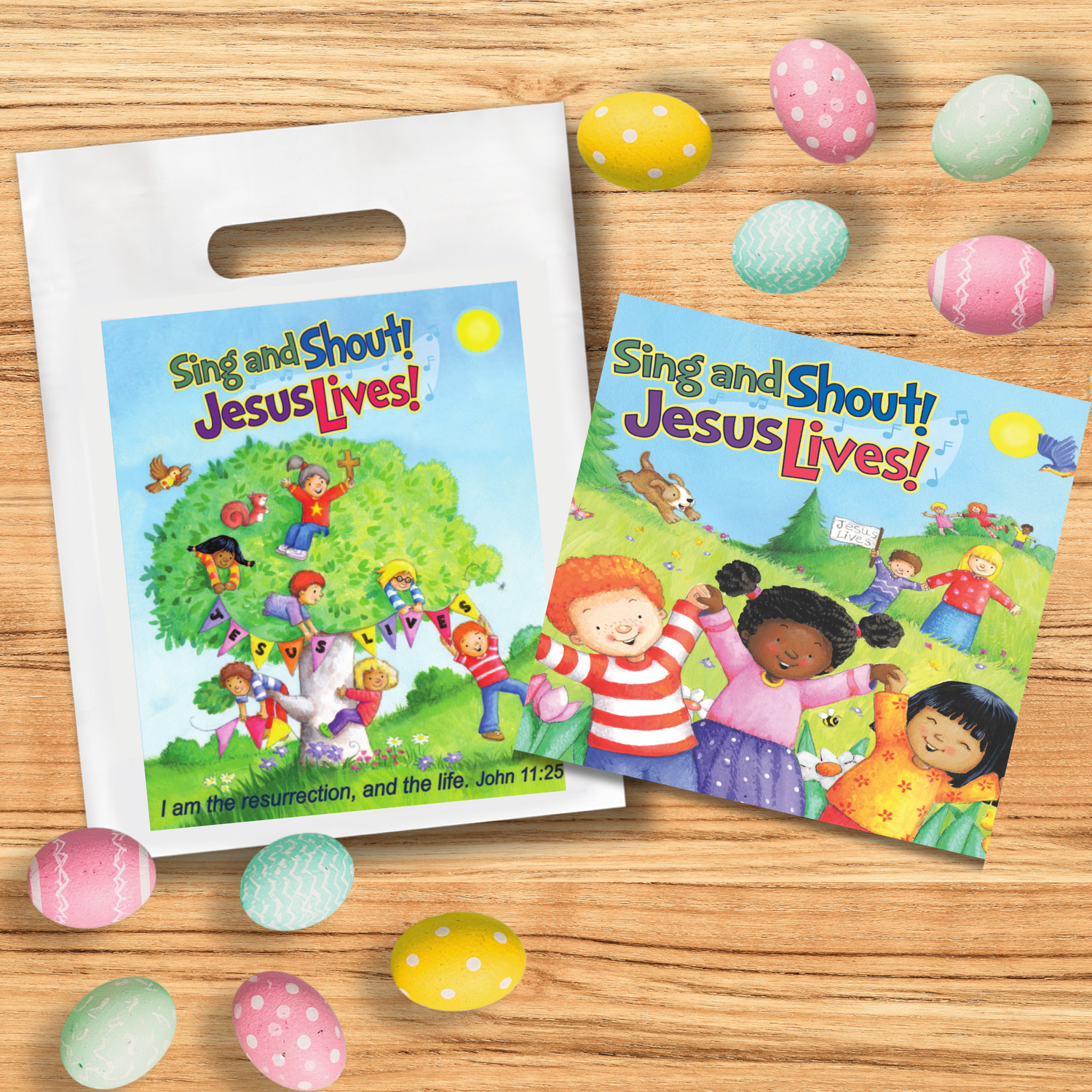 16-Page Children's Softcover Story Book with FREE Goodie Bag - Sing and Shout! Jesus Lives!