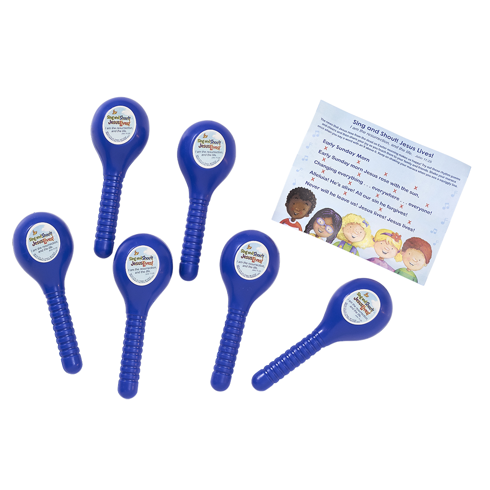 Set of six maracas (1¾" x 4¾") with one 5" x 4" song sheet—perfect for music activities and group sing-alongs.
615122-12542-7