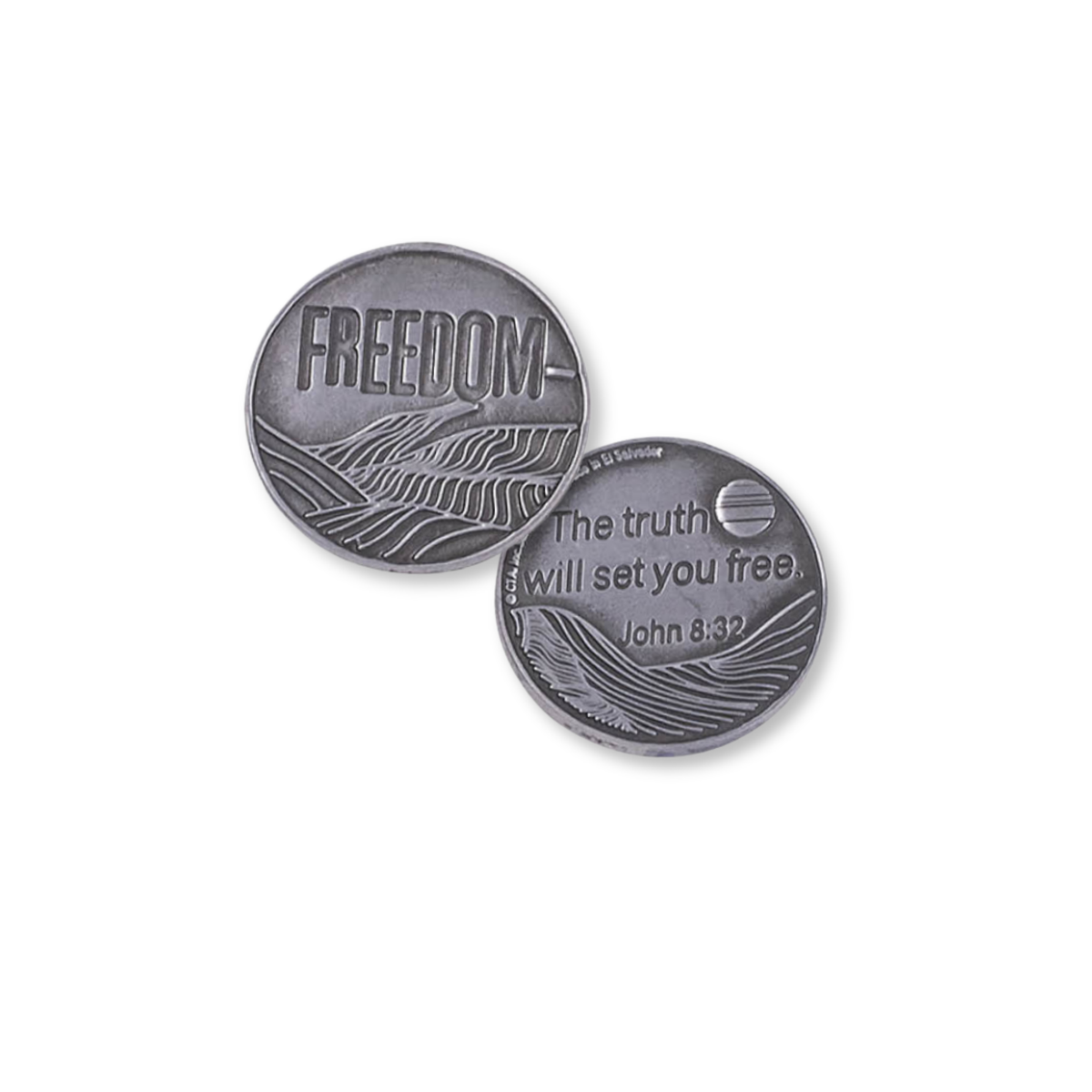1-1/4" Pewter-Stained Faith Token - Set Free John 8:32