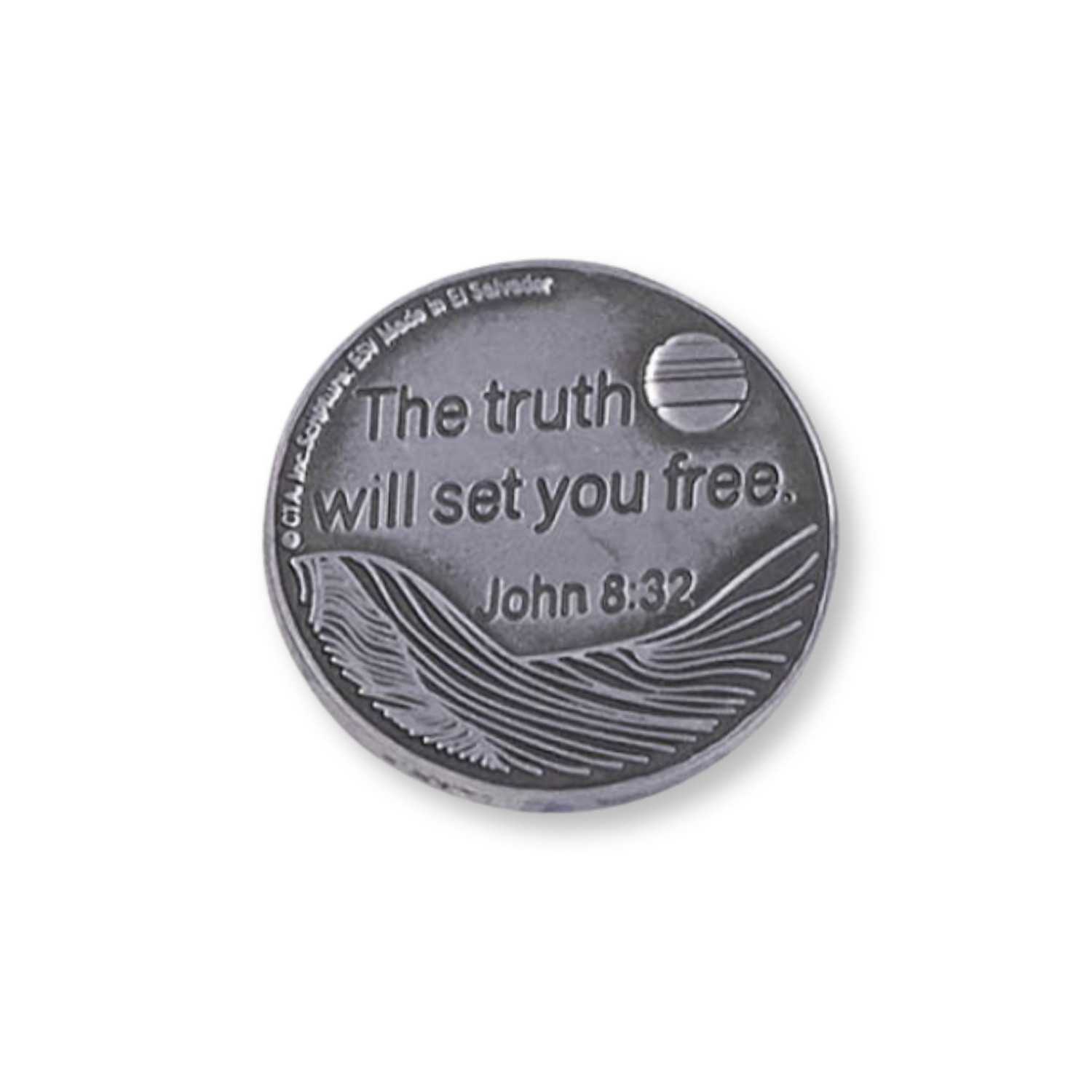 1-1/4" Pewter-Stained Faith Token - Set Free John 8:32