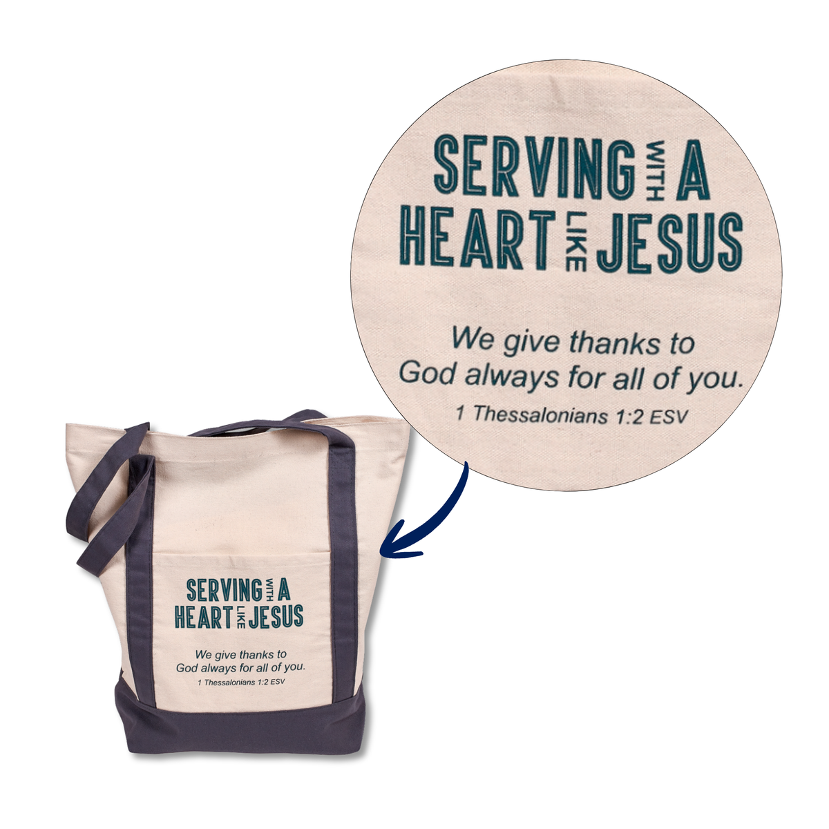 Over-the-Shoulder Canvas Tote Bag - Serving with a Heart like Jesus