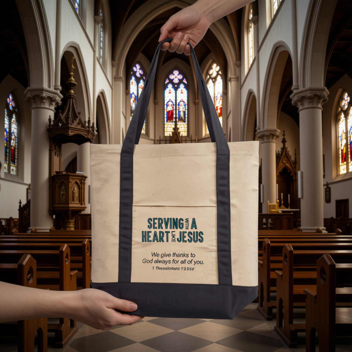 Over-the-Shoulder Canvas Tote Bag - Serving with a Heart like Jesus