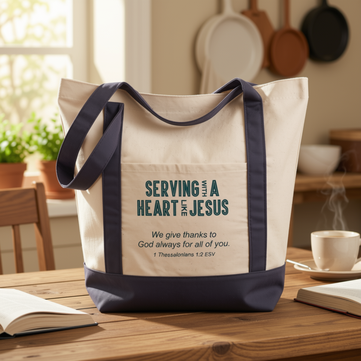 Over-the-Shoulder Canvas Tote Bag - Serving with a Heart like Jesus