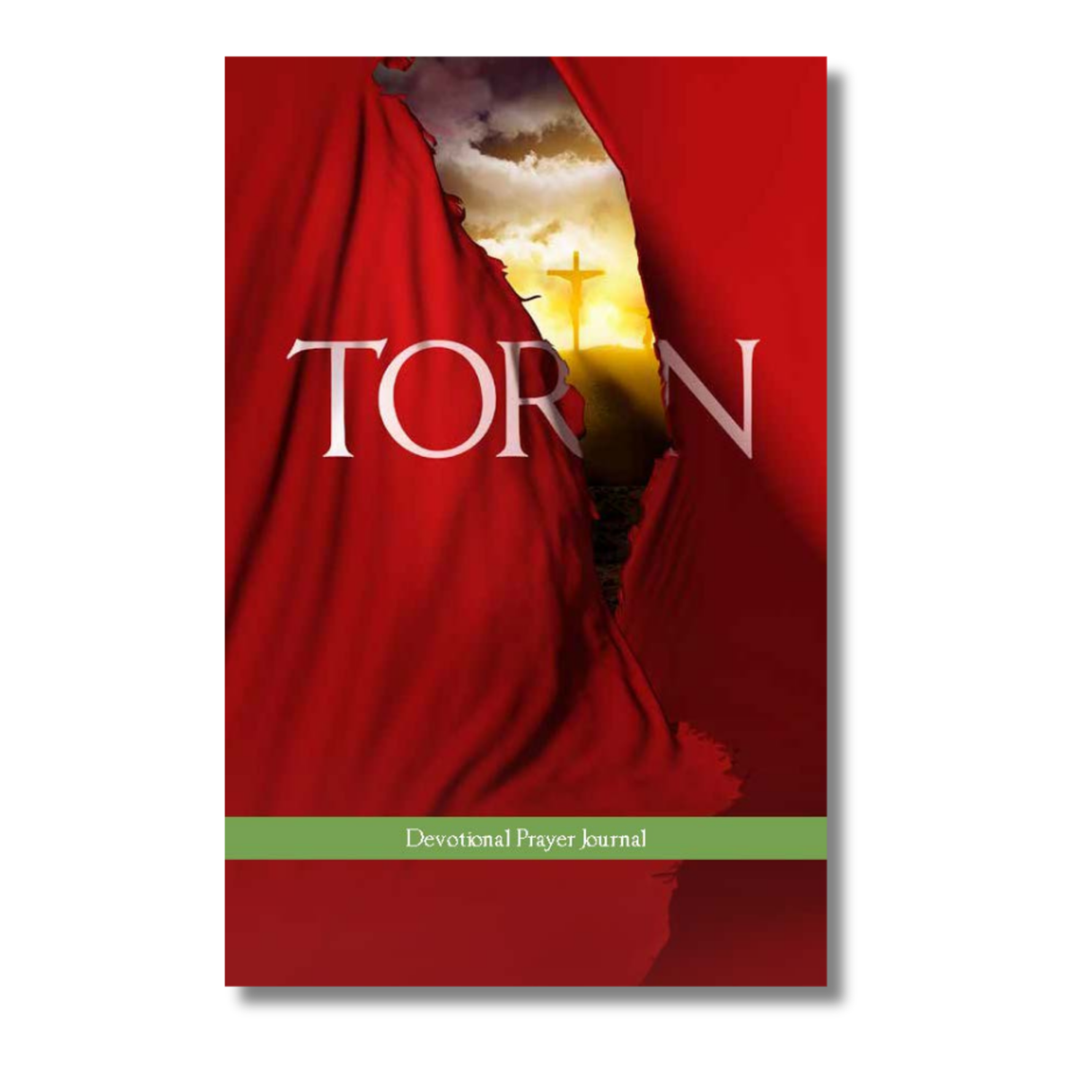 Book cover with red fabric and cross, titled 'Torn' by CTA Christ to All & CTA Publishing.