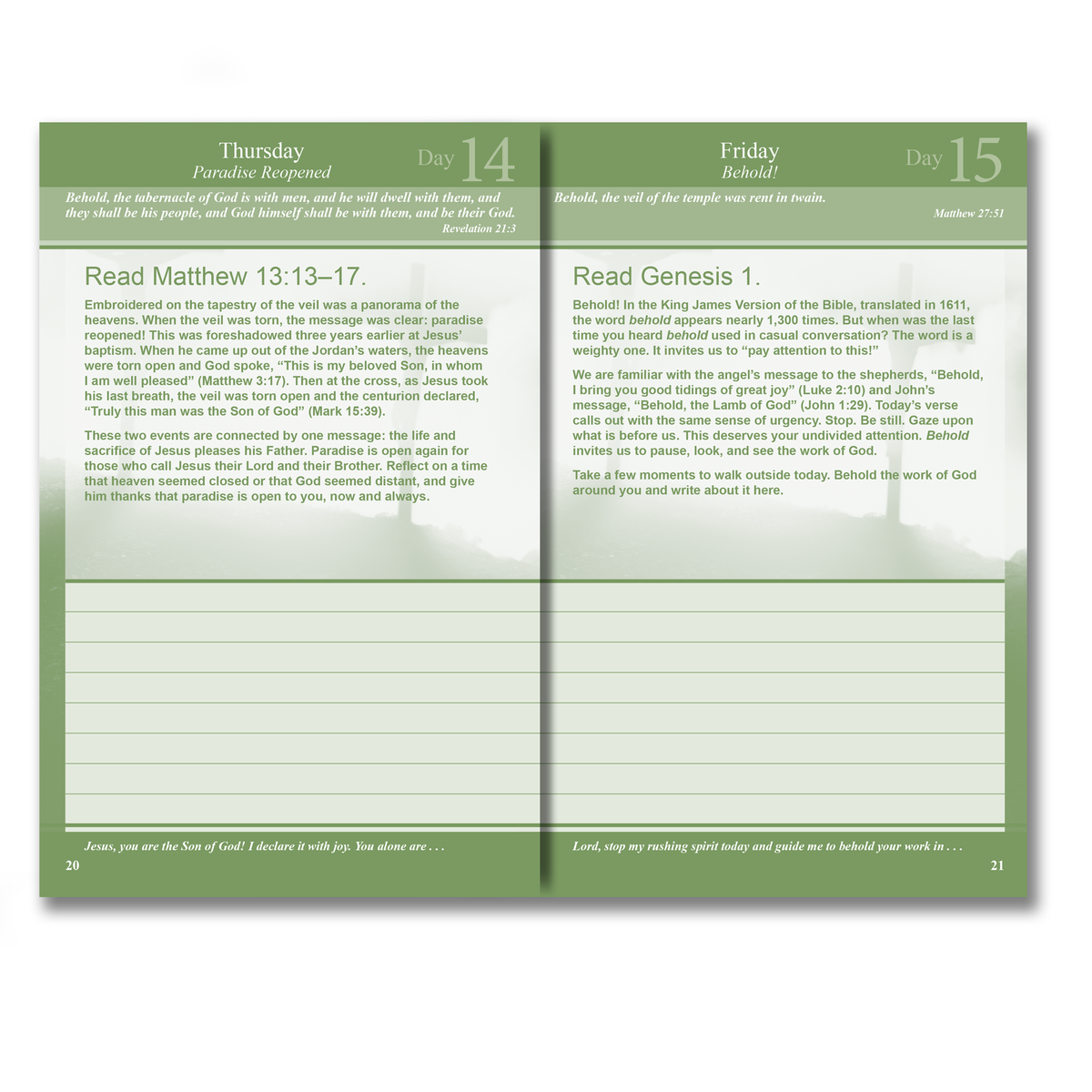 A devotional prayer journal shown open to reveal the interior layout, with the front cover visible as well. The cover is predominantly red with a dramatic draped fabric design and a glowing cross near the top by CTA Christ to All & CTA Publishing.