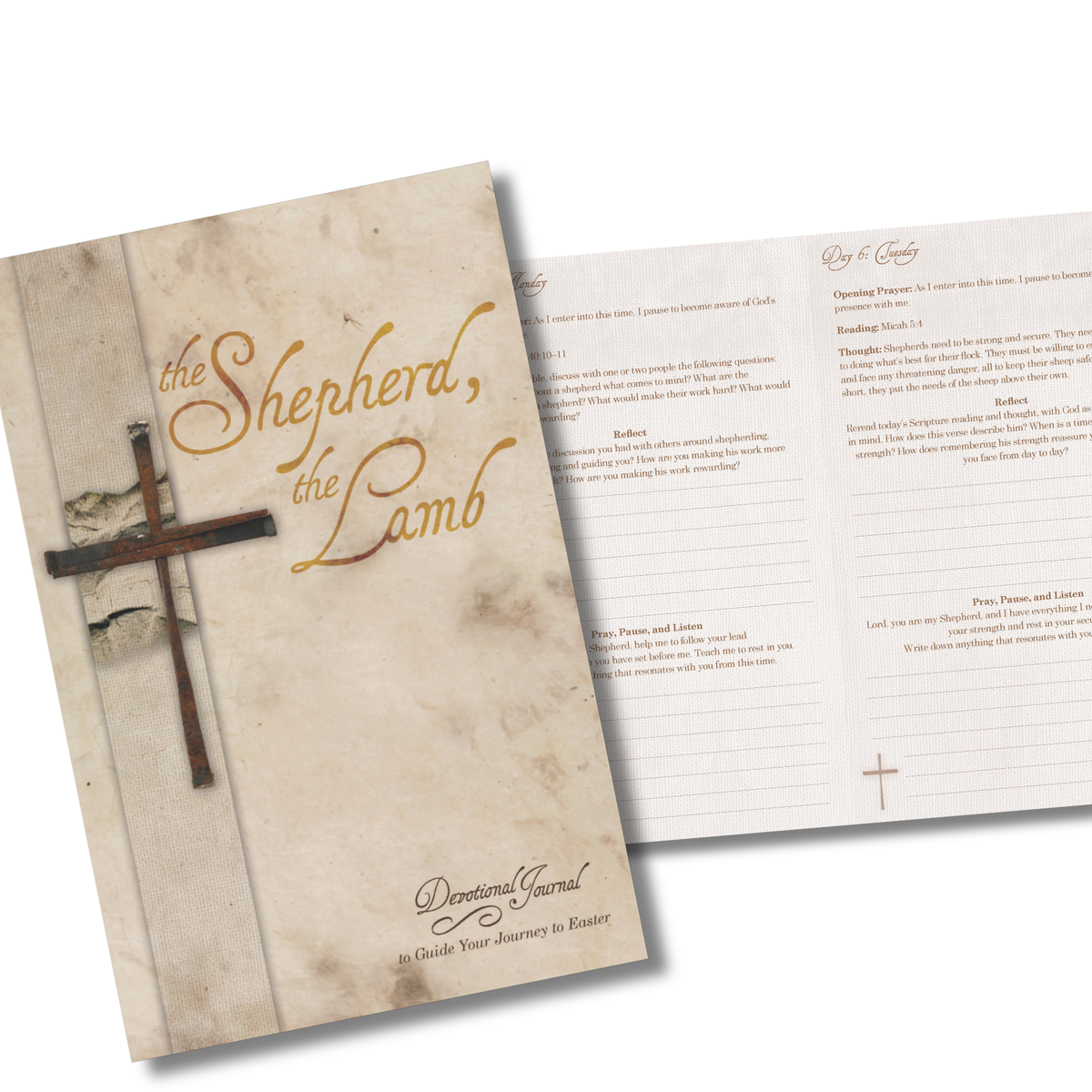 Devotional journal titled 'the Shepherd, the Lamb' with a cross on a white background by CTA Christ to All & CTA Publishing.