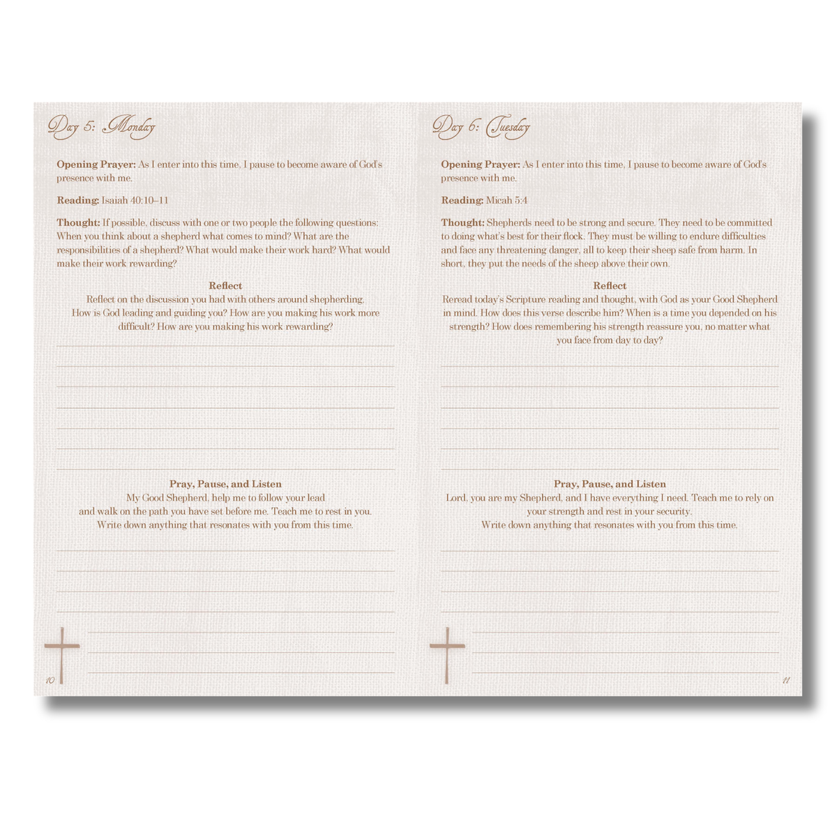 Two pages from a prayer book with text and cross illustrations on a white background by CTA Christ to All & CTA Publishing.