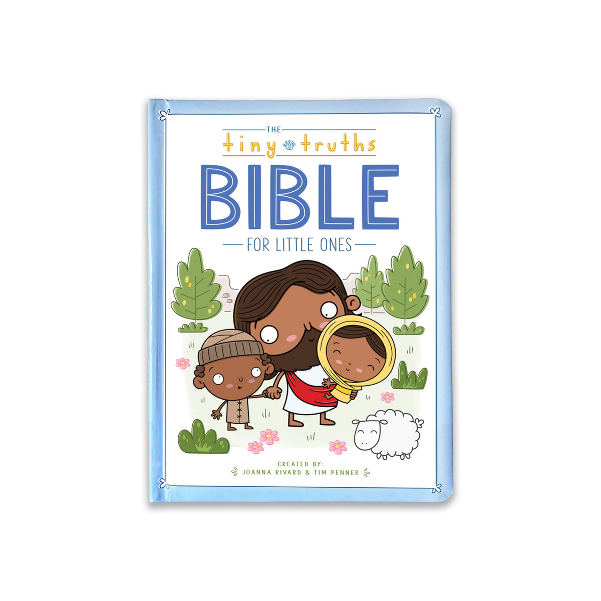 Children's book titled 'The tiny truths Bible for little ones' with illustrations of two children and a sheep on a white background by CTA Christ to All & CTAKids.