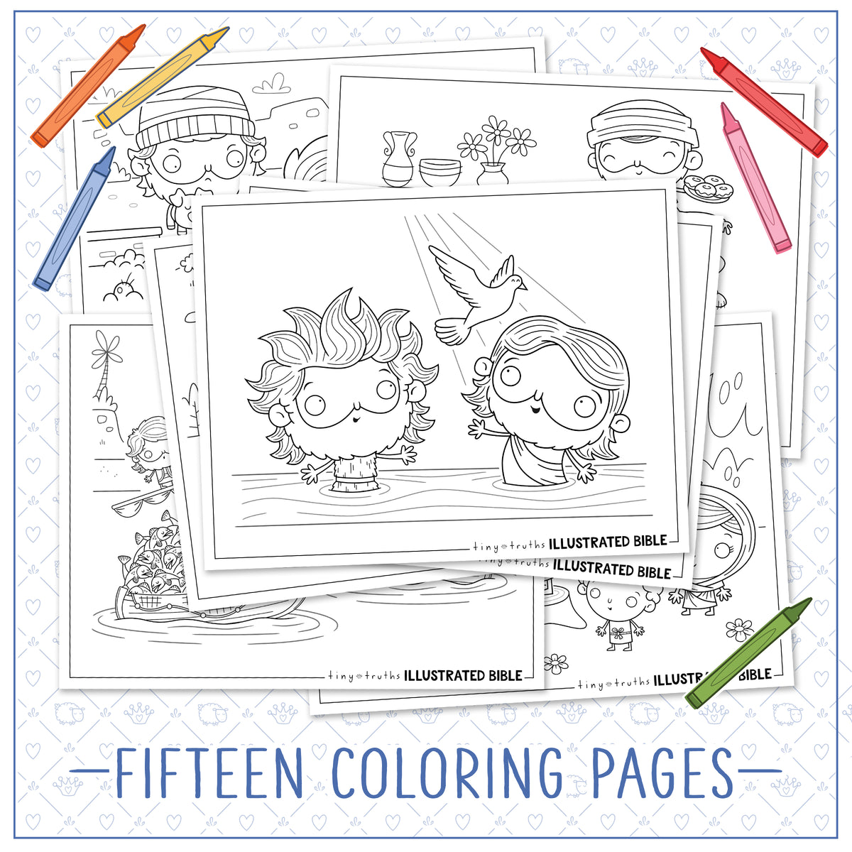 Coloring book with illustrations and coloring pages on a white background
