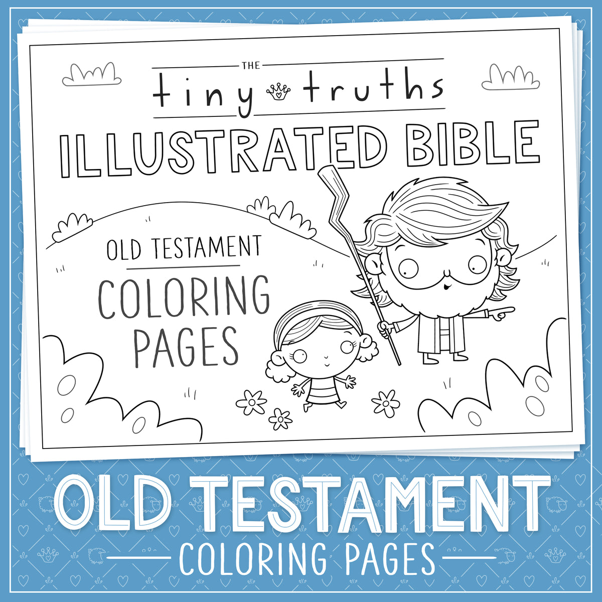 Illustrated Bible Old Testament coloring pages with black line art on a white background.