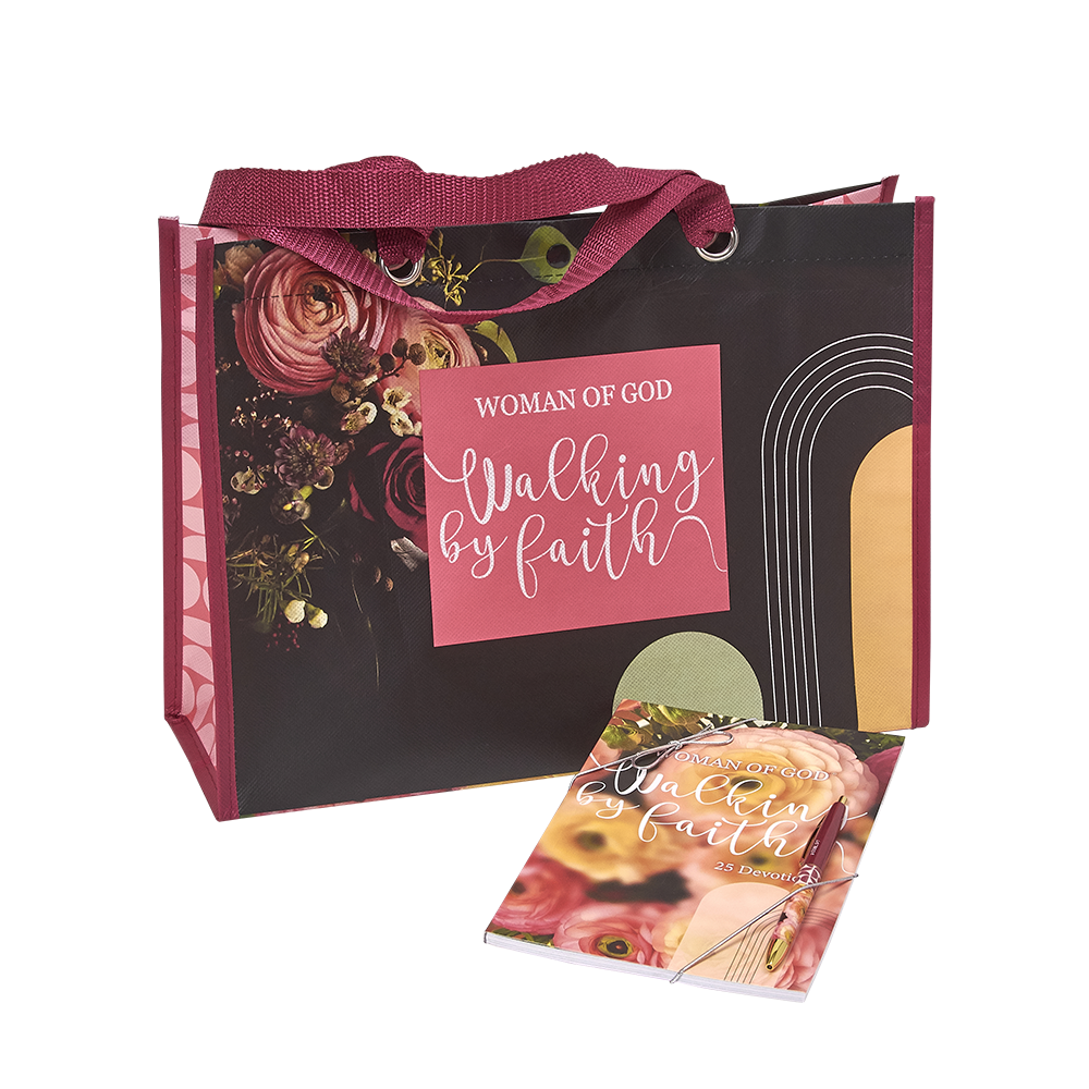 Woman of God Walking by Faith Tote Bag & Devotion Book with Pen