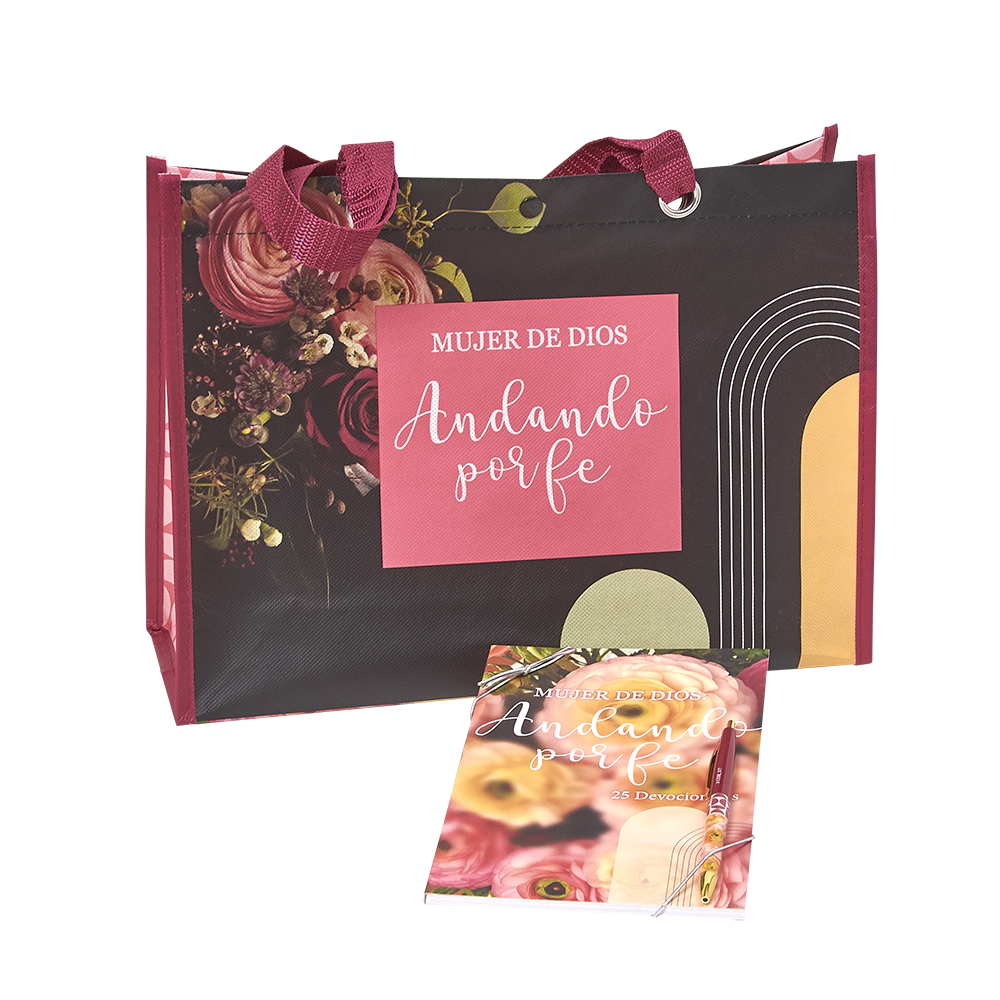Spanish Woman of God Walking by Faith Devotion Book & Pen Set with Tote Bag