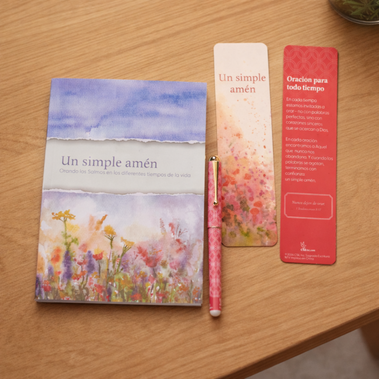 WRAPPED & READY® 64-Page SPANISH Devotion Book & Pen Gift Set - A Simple Amen Flowers