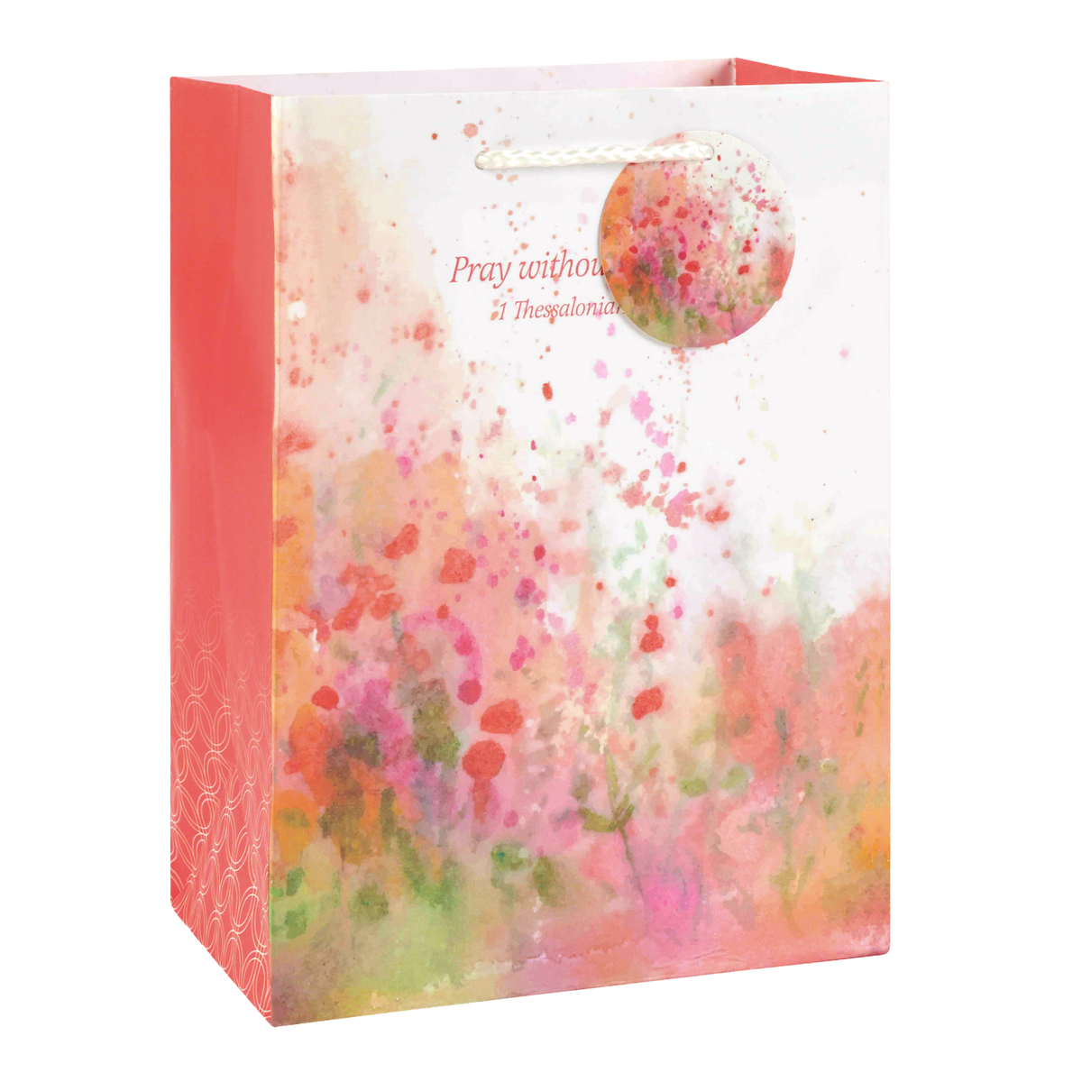 Floral patterned gift bag with brand name on a white background by CTA Christ to All and CTA Gifts.