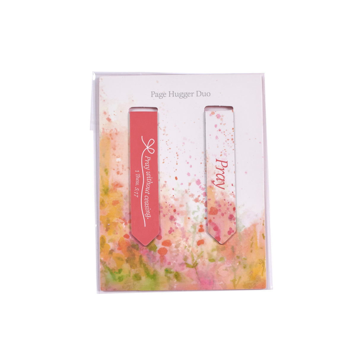 Two pink bookmarks with 'Pray' text on a floral-patterned card by CTA Christ to All & CTA Publishing.