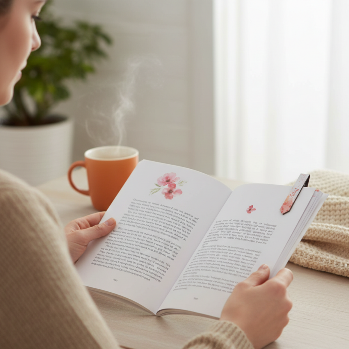 Person reading a book with a steaming cup of coffee on a table by CTA Christ to All and CTA Publishing.