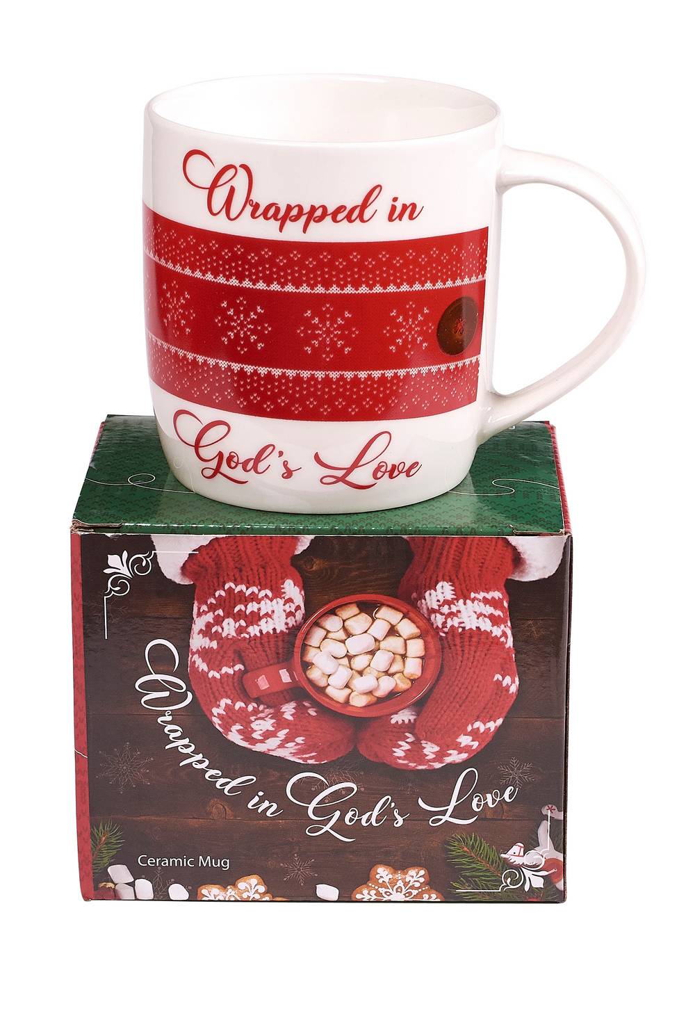 Wrapped in God's Love ceramic mug and matching gift box